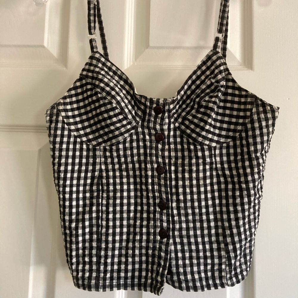 Vintage gingham button tank top